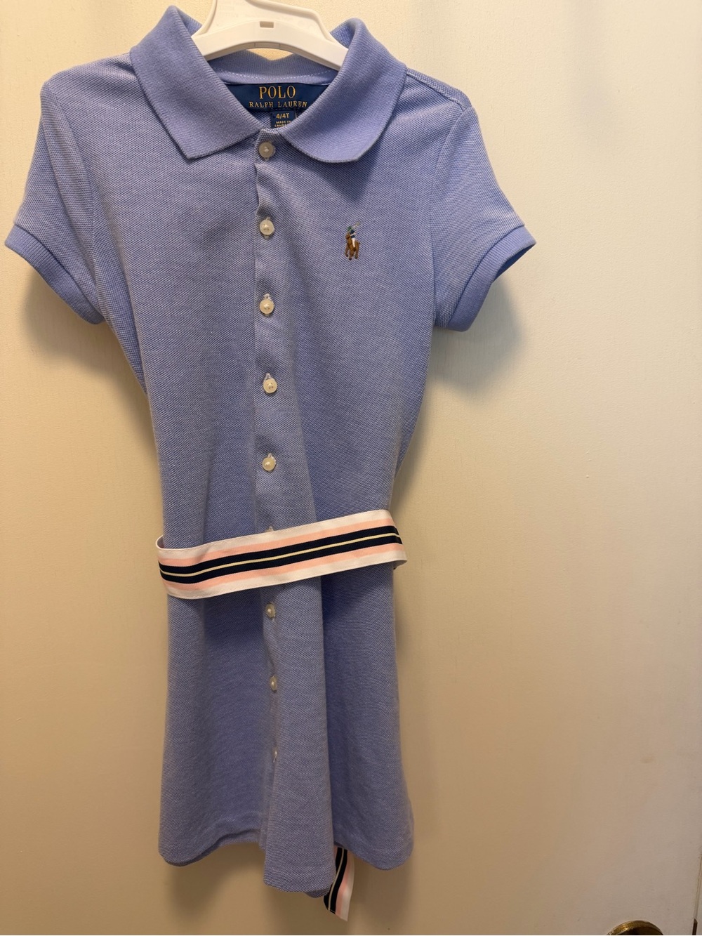 Polo by Ralph Lauren Lavender Button-Front Polo Dress with Striped Belt